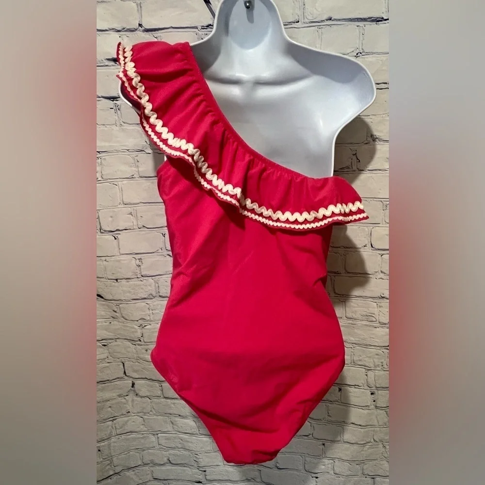 J. Crew ruffle detail One Shoulder Pink One piece swimwear size 4